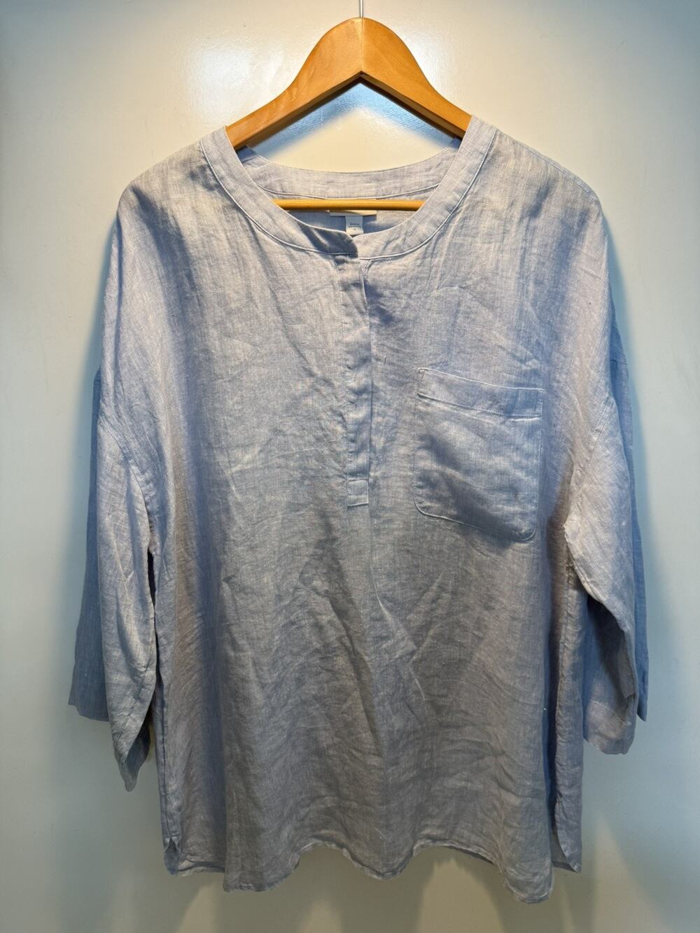 J. Jill purejill 100% Linen popover Minimalist Tunic Blouse Blue Sz XL NWT New